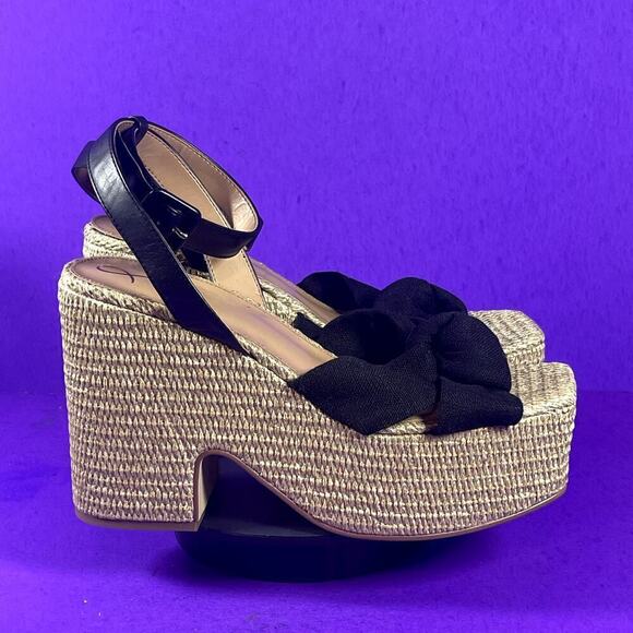 Sam Edelman Black Theresa 2 Block Heel Ankle Strap Square Toe Sandals Size 10 - Picture 1 of 8